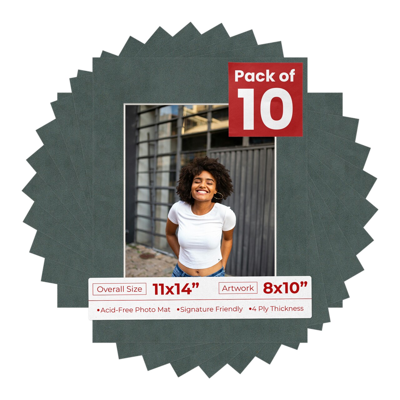 Dark Grey Suede Mat Board for 11x14 Frames - Fits 8x10 Photos
